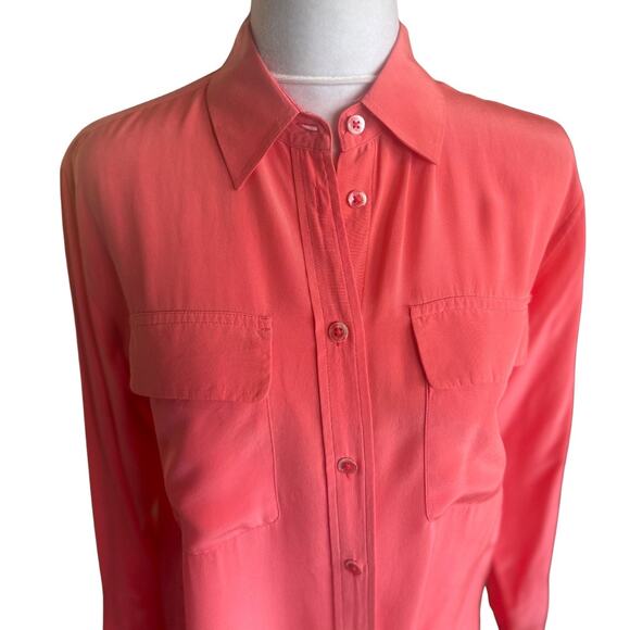 Equipment Signature 100% Silk Coral Button down Shirt Medium Collar - Picture 3 of 6